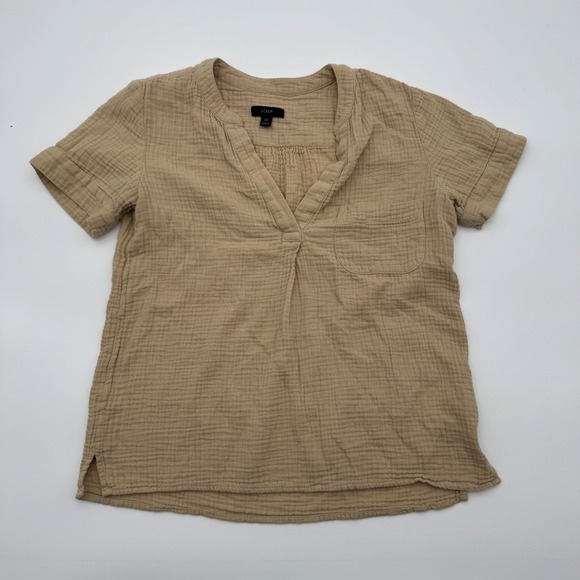 J. Crew Factory Tops - J.Crew Re-Imagined Double Gauze Cotton V-Neck Top Tan Beige XS Short Sleeve